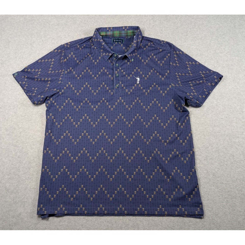 William Murray Men Shirt XL Golf Polo Beer Mugs Chevron Performance Short Sleeve